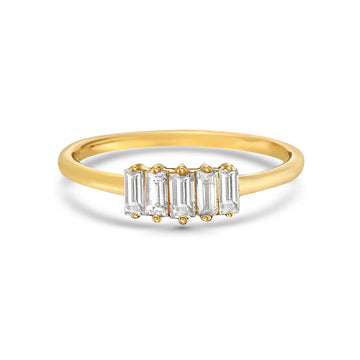 5 Diamonds Baguette Ring (0.23 ct.) 2-Prongs Setting in 14K Gold