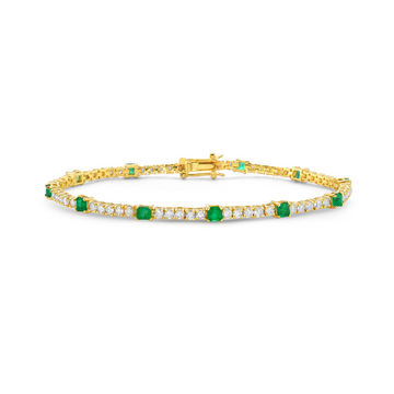 Alternate Diamond & Princess Cut Emerald Tennis Bracelet (4.00 ct.) 4-Prongs Setting in 14K Gold 