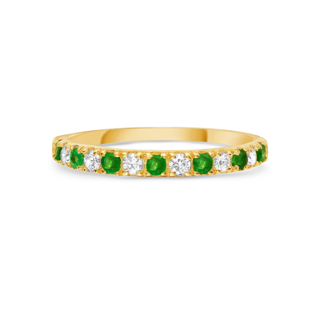 Alternate Diamond and Emerald Halfway Band Ring in 14K Gold, 2.20 mm wide