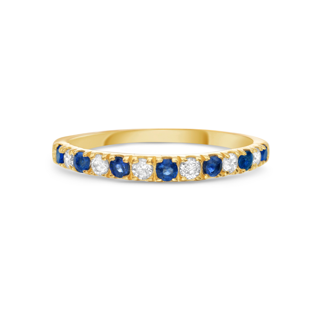 Alternate Diamond and Sapphire Halfway Band Ring in 14K Gold, 2.20 mm wide