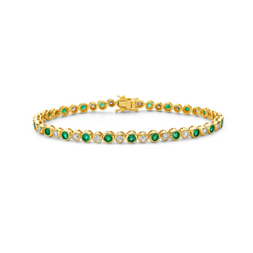 Alternate Diamonds & Emerald Tennis Bracelet (4.00 ct.) Bezel Setting in 14K Gold