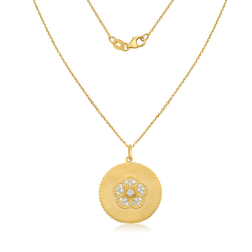 Diamond Medallion Flower Coin Pendant Necklace (0.30 ct.) in 14K Gold