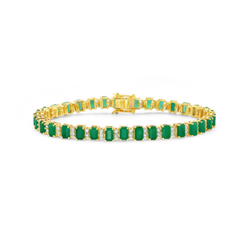 Diamond & Emerald Cut Emerald Tennis Bracelet (10.50 ct.) 4-Prongs Setting in 14K Gold