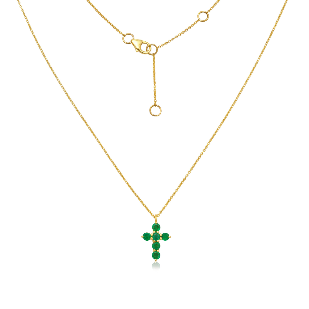 Emerald Cross Necklace (0.70 ct.) in 14K Gold