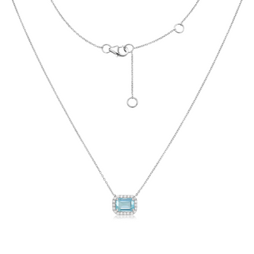 Emerald Cut Aquamarine & Diamond Halo Necklace (1.13 ct.) in 14K Gold