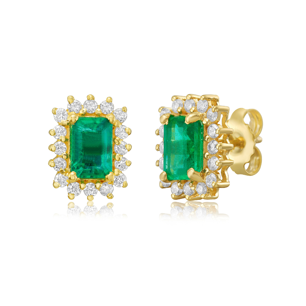 Emerald Cut Emerald With Diamond Halo Earrings (1.45 ct.) in 14K Gold