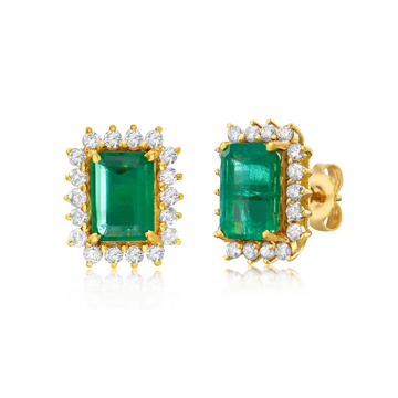 Emerald Cut Emerald With Diamond Halo Earrings (2.70 ct.) in 14K Gold