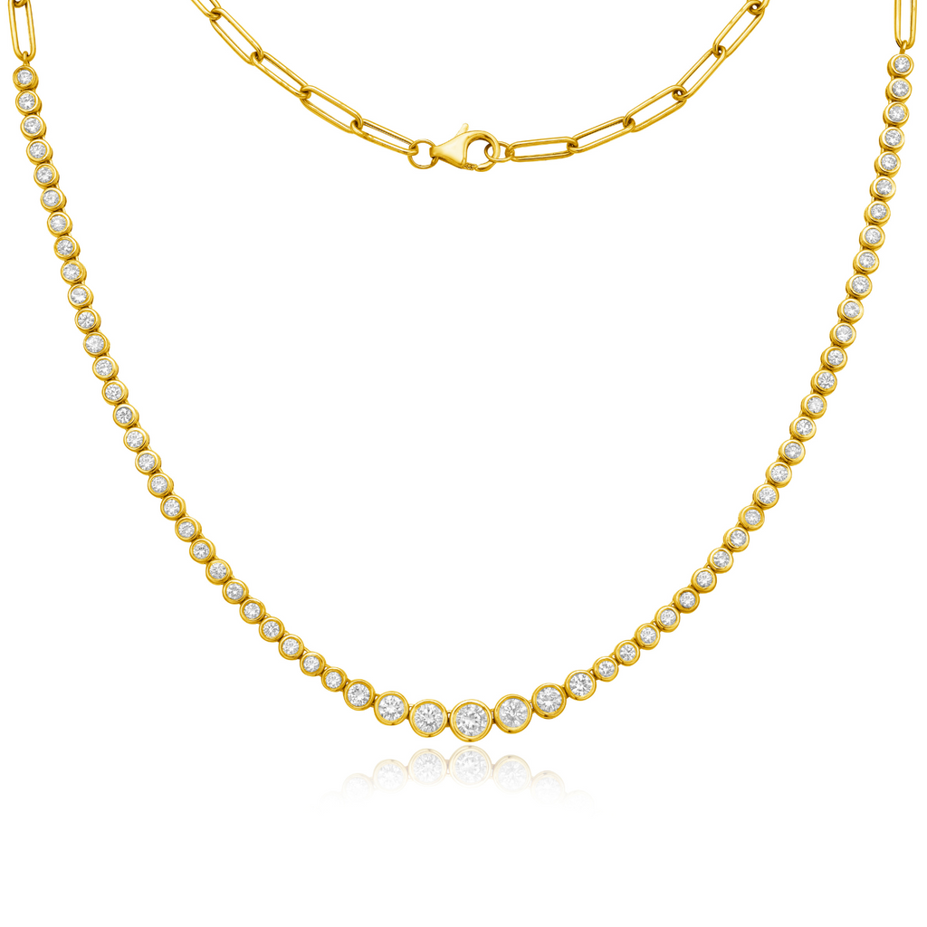 HalfWay Riviera Diamond Bezel Setting Tennis Necklace (2.50 ct.) in 14K Gold