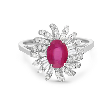 Oval Cut Ruby & Diamond Cocktail Ring (1.30 ct.) in 14K Gold