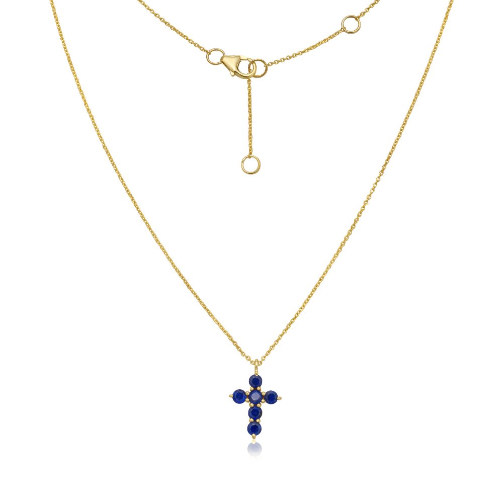 Sapphire Cross Necklace (0.95 ct.) in 14K Gold